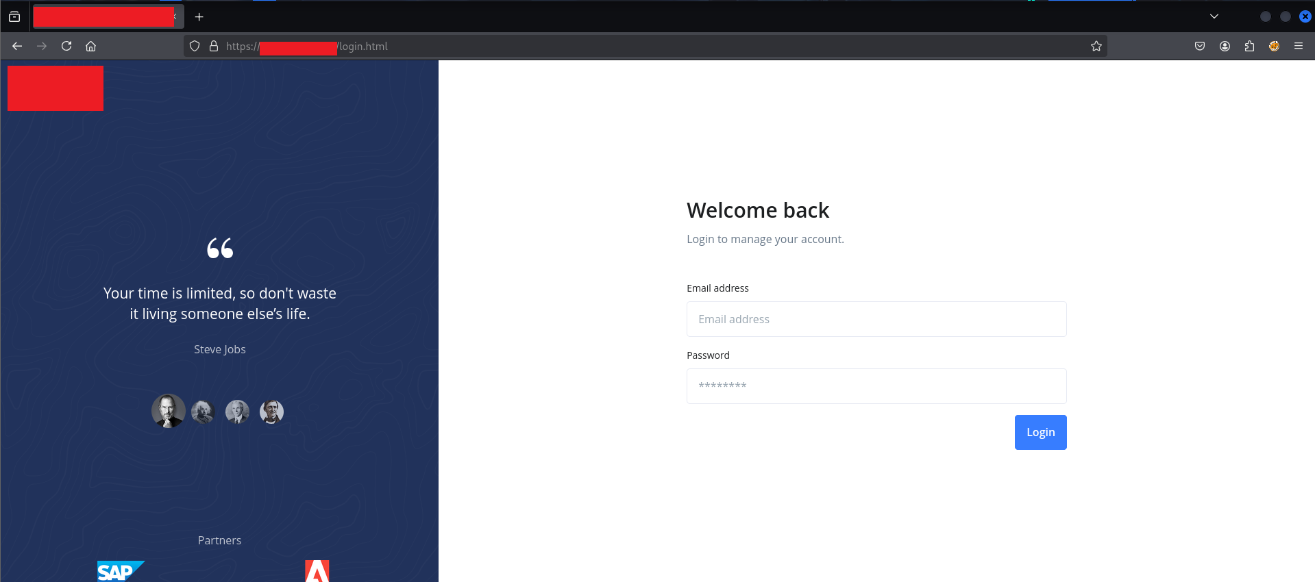 Login page on initial unauthenticated visit