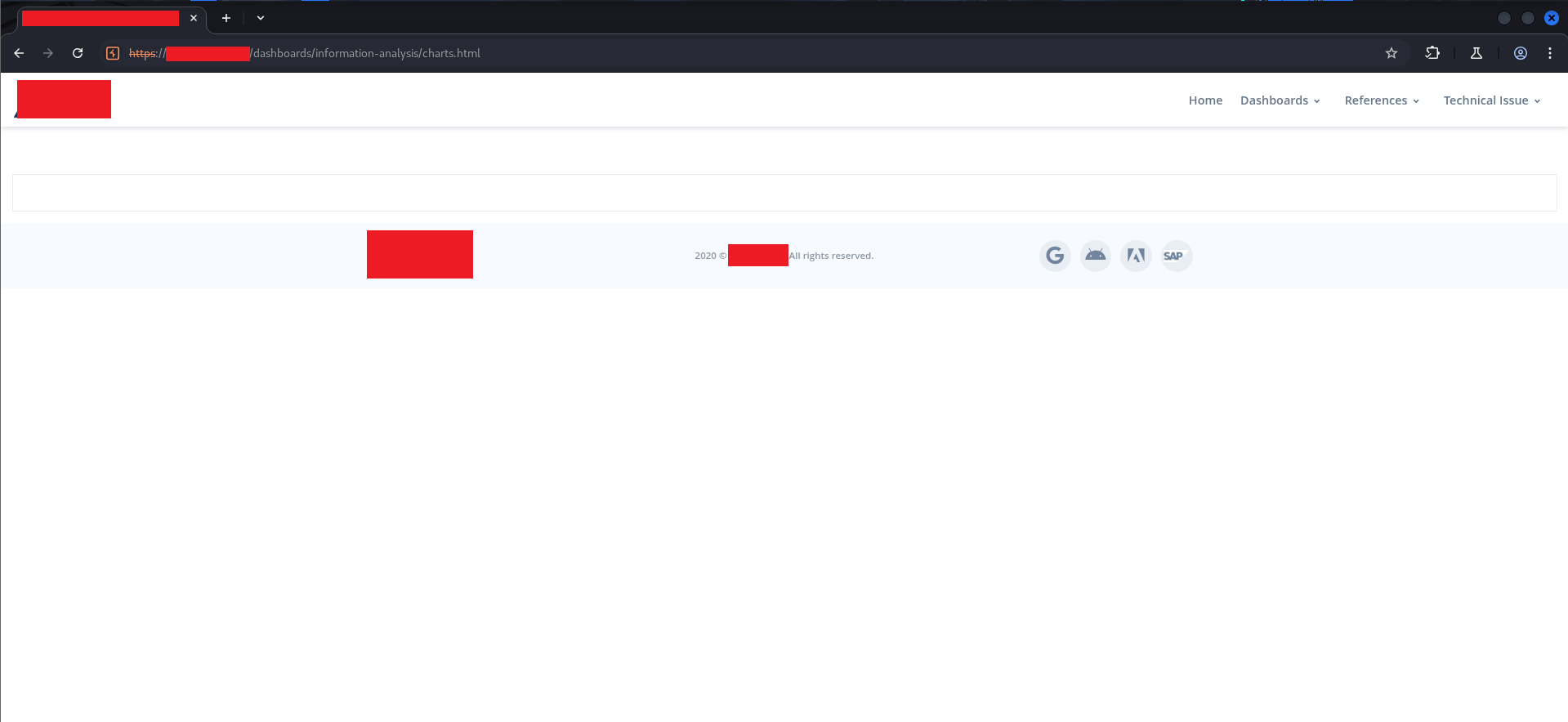 Dashboard skeleton visible after removing the loader, with no content loaded