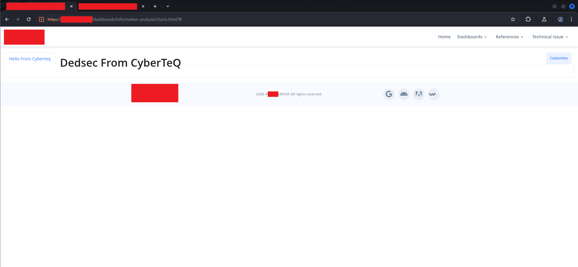 Dashboard showing &ldquo;Dedsec From CyberTeQ&rdquo; rendered as a large H1 heading in the tab area